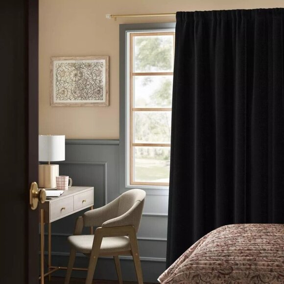 Threshold Black Henna Single Blackout Rod Pocket Window Curtain Panel 50" x 63" - Picture 1 of 7